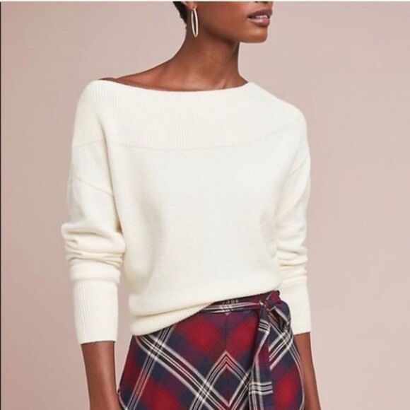 Moth Anthropologie sweater Off Shoulder Cream Ivory - Picture 1 of 2